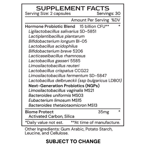 Hormone µBiomic - supplement facts E25A - subject to change