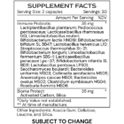 Immune µBiomic - supplement facts - subject to change