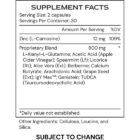 MucosaGenic - supplement facts - subject to change