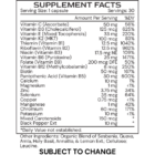 VitaGenic - supplement facts - subject to change